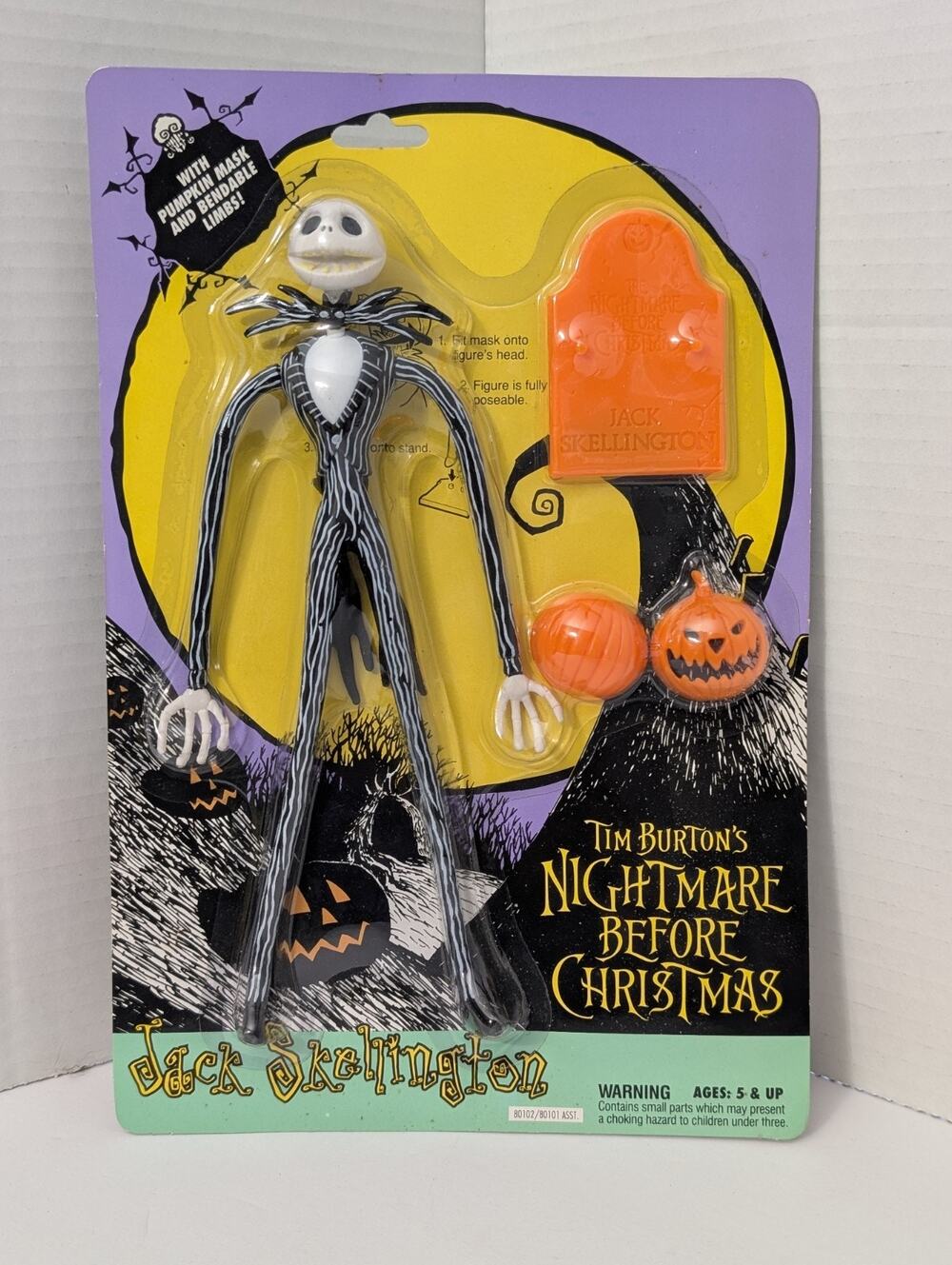 Vintage 1993 NECA Jack Skellington Bendable Figure Pumpkin Mask New